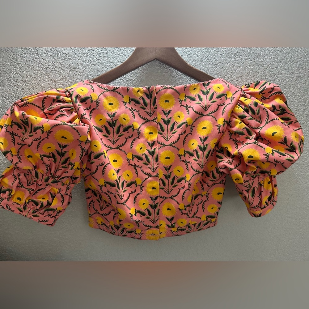 Agua by Agua Bendita Bambu puff-sleeve floral-print crop top-Small - Picture 4 of 10